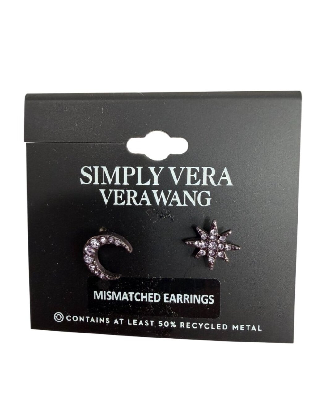 NEW Simply Vera Vera Wang Mismatched Light Purple Moon & Star Earrings Sparkly